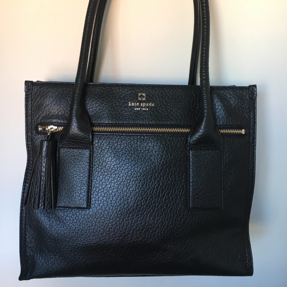 Kate Spade classic black leather tote with tassel - Picture 1 of 7